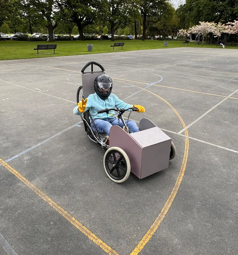 Test run of the electric vehicle on an outdoor court in New Zealand, 2023